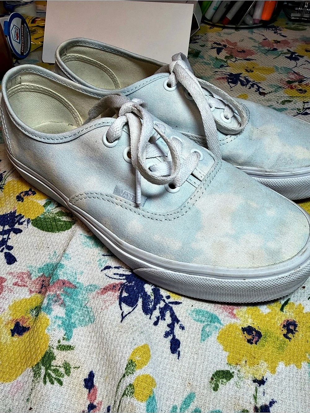 Vans Authentic Bleach Washed Tie-Dye Sneakers in Blue & White